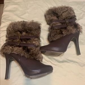 Furry brown heel boots size 8